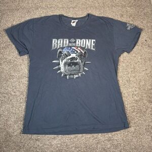 Harley-Davidson Bad to the Bone Graphic T-Shirt Bulldog Biker‎ Y2K Blue Mens 2XL